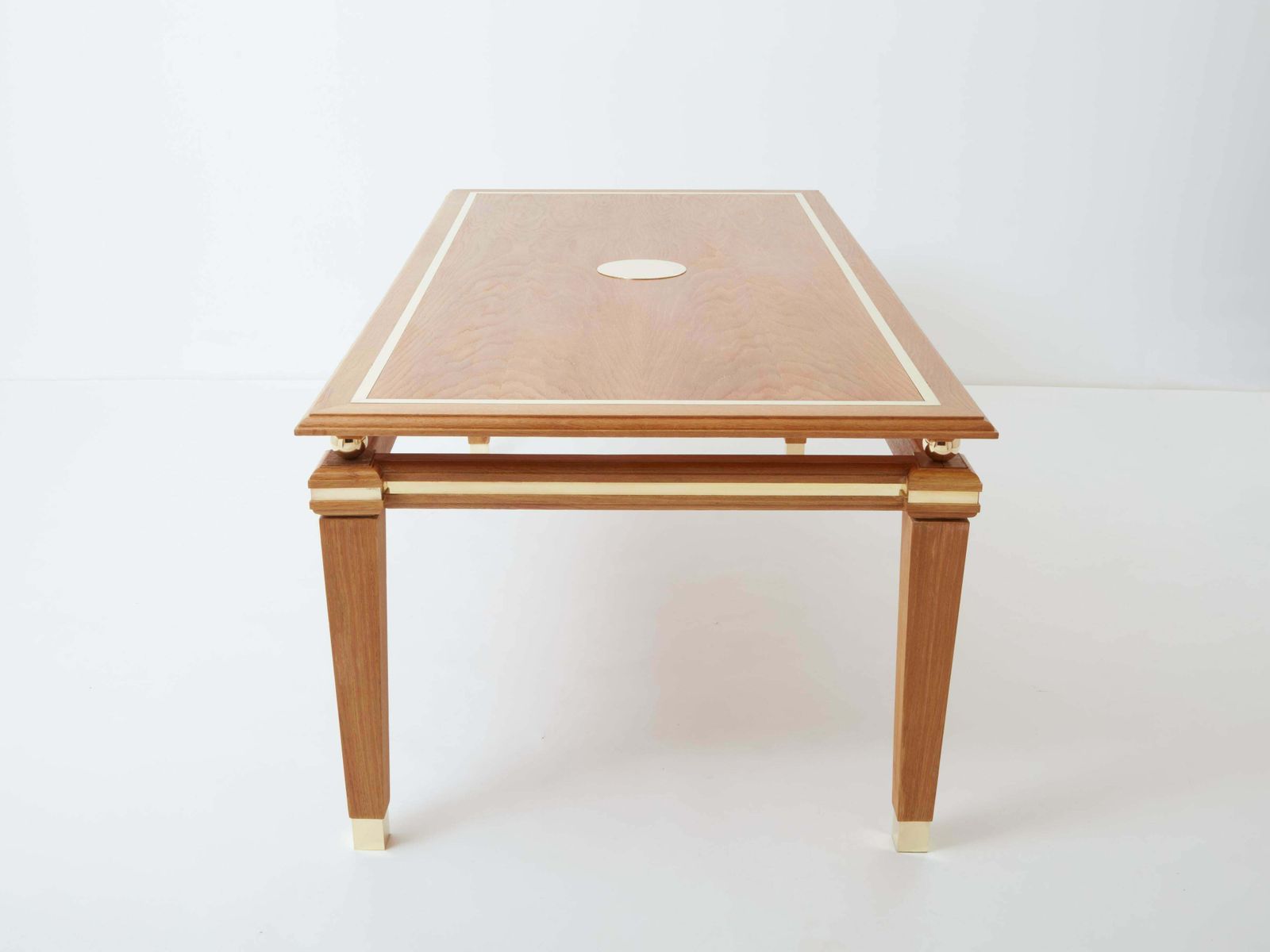 Table à manger Tommaso Barbi en chêne cérusé et laiton, années 1970 photo buy