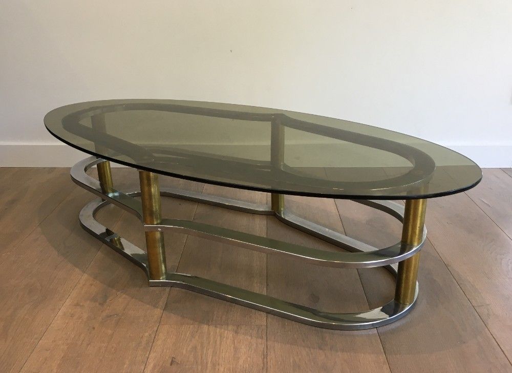 Unusual Gold Gilt Brass And Chrome Design Coffee Table. French photo furniture