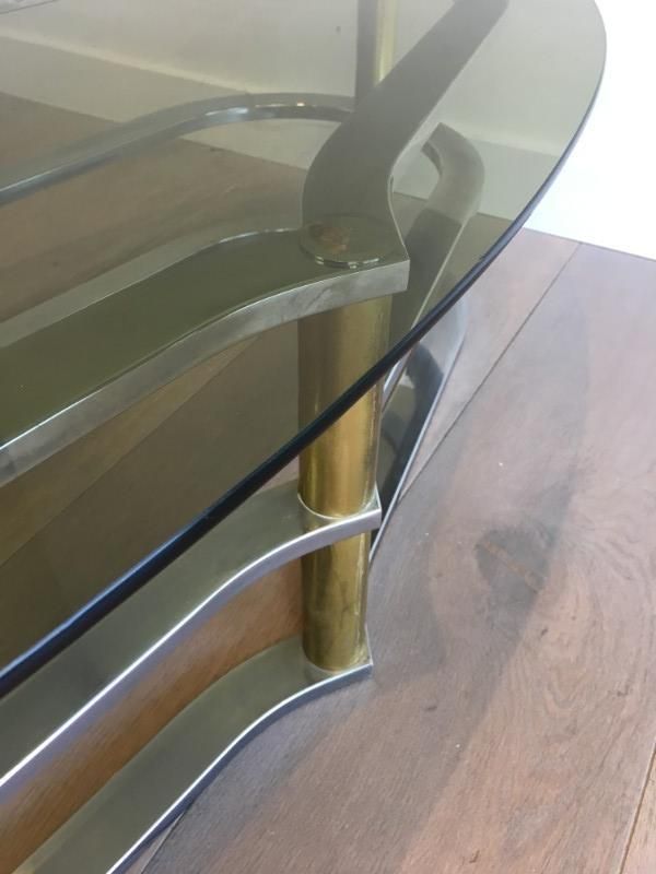Unusual Gold Gilt Brass And Chrome Design Coffee Table. French photo vinterior
