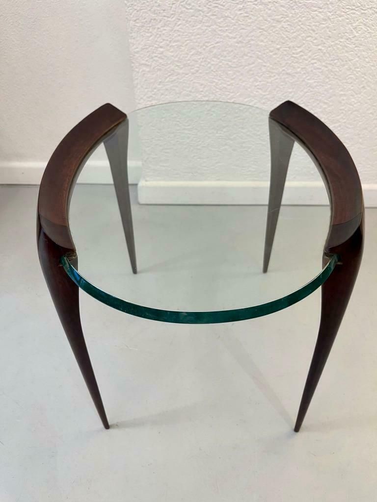 Carved Mahogany Legs & Glass Top Side Table By Max Ingrand, Fontana Arte Ca.1952 photo for sale