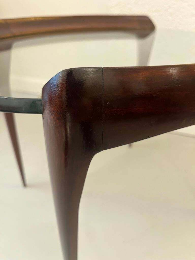 photo furniture Carved Mahogany Legs & Glass Top Side Table By Max Ingrand, Fontana Arte Ca.1952
