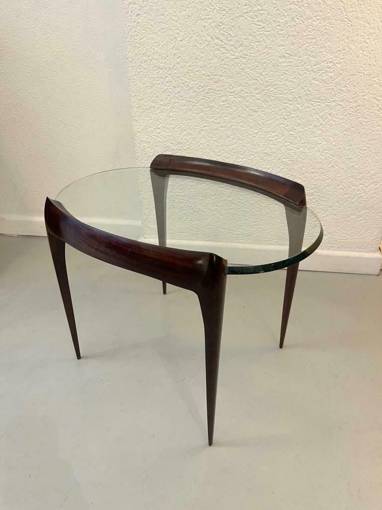 Furniture Carved Mahogany Legs & Glass Top Side Table By Max Ingrand, Fontana Arte Ca.1952 photo