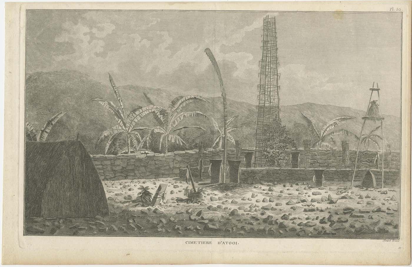 Antique Print Of A Sacred Cemetery On Kauai, Hawaii photo furniture