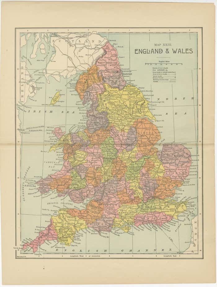 Lithographed Antique Map Of England And Wales photo furniture