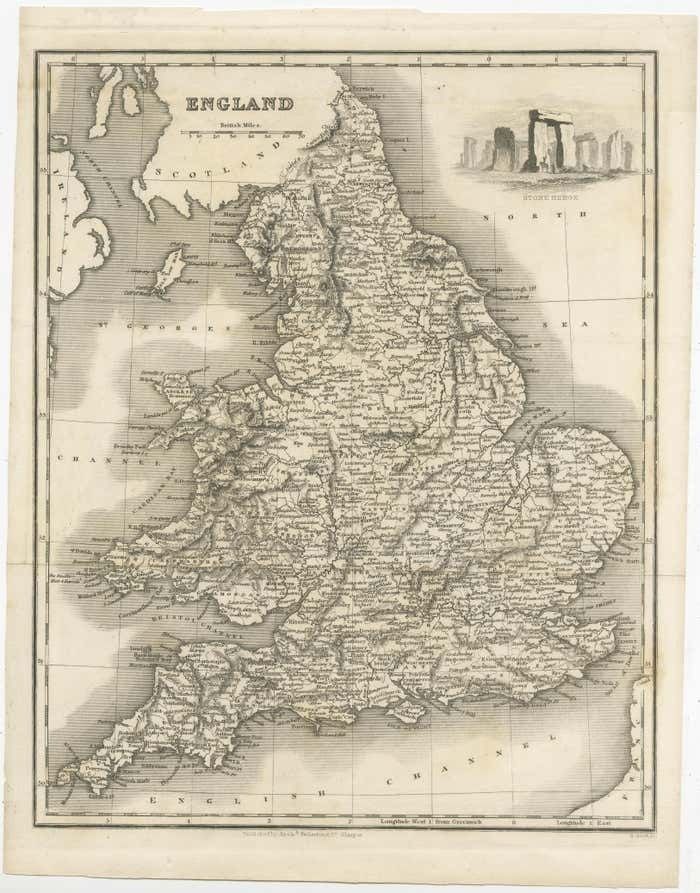 Antique Map Of England With Vignette Of Stonehenge photo furniture
