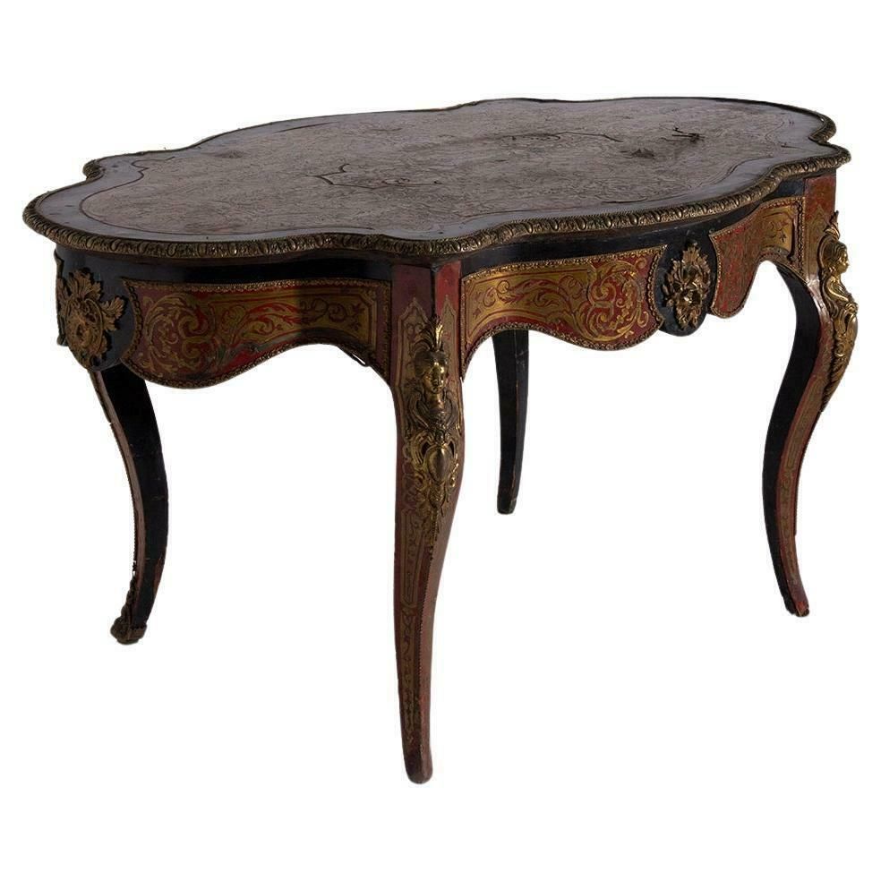 Boulle Styled Panelled Desk Napoleon Iiv, Late 1800s In Bronze