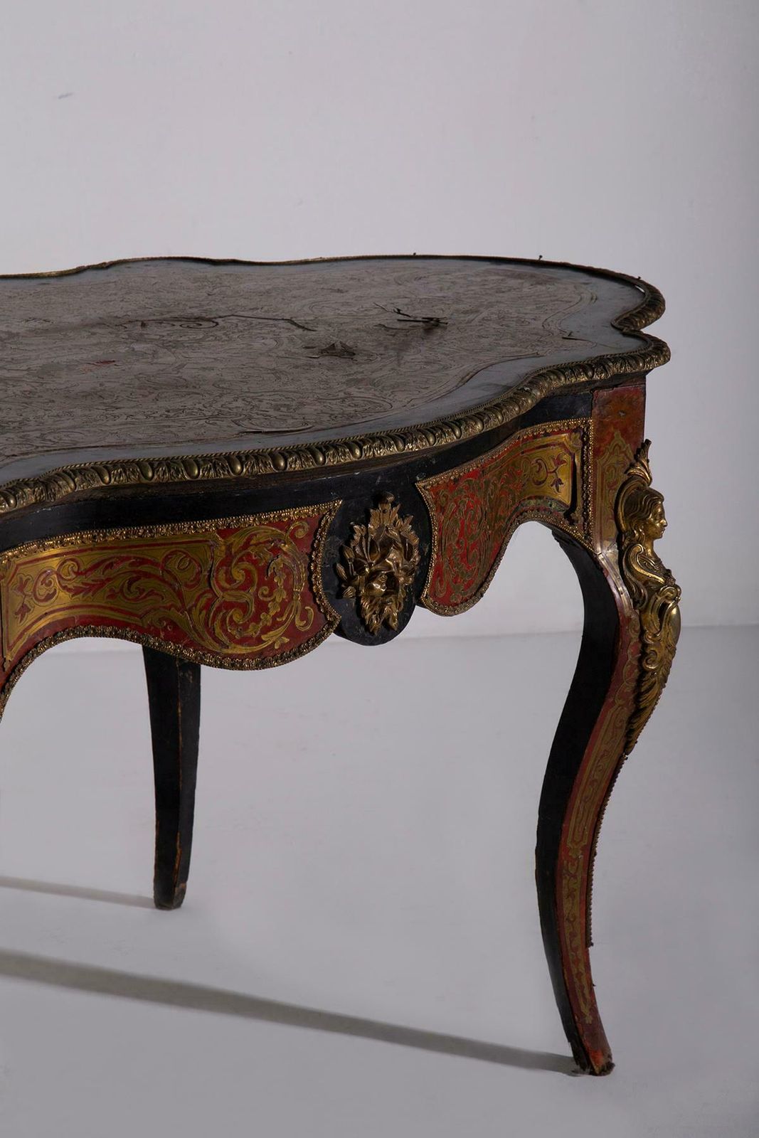 Boulle Styled Panelled Desk Napoleon Iiv, Late 1800s In Bronze photo for sale