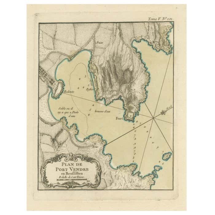 Antique Plan Of Port Vendres, Roussillon, France