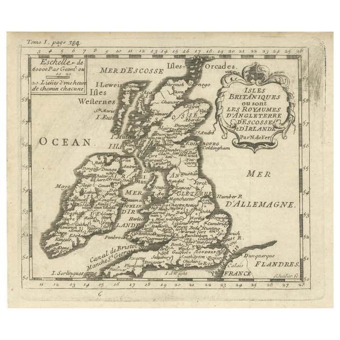 Attractive Small Map Of The British Isles With Decorative Cartouche