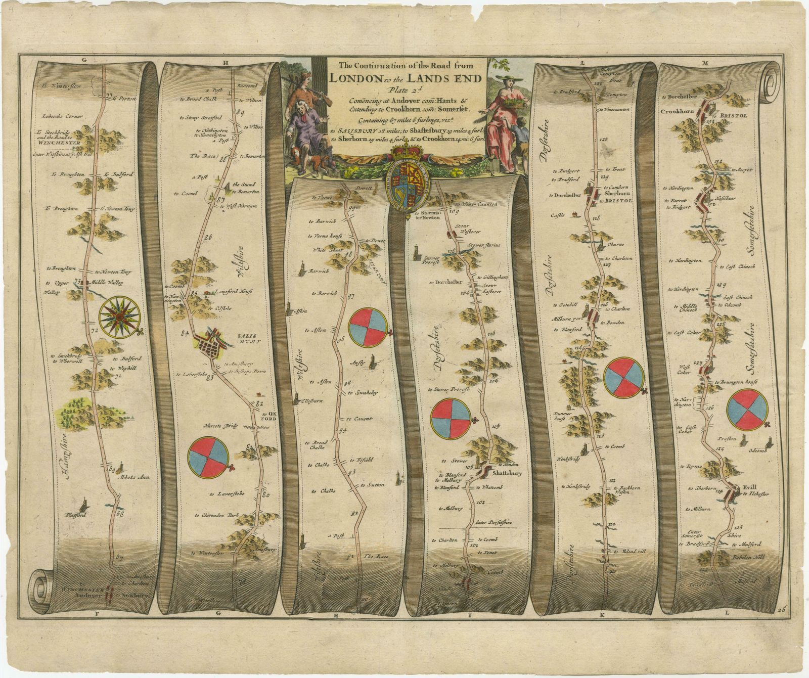 Original Antique Map Of The Road From Andover To Crewkerne photo furniture