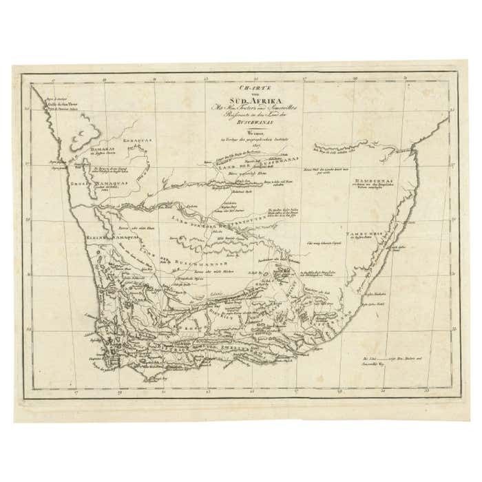Antique Map Of South Africa Showing The Travels Of Truter And Somerville