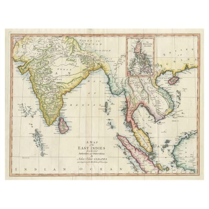 Large Antique Map Of The East Indies, With Inset Of The Philippines