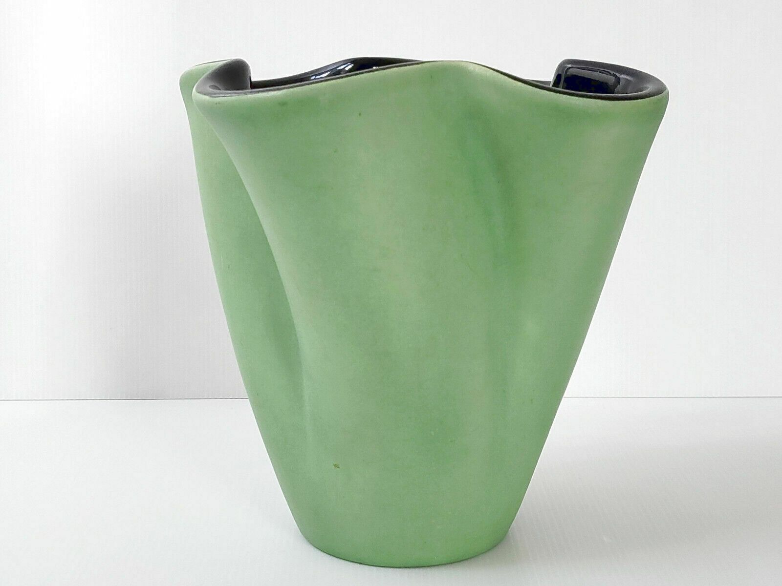 Vintage Vase 1950 Ceramic Elchinger France Water Green & Black 50s Retro 1950s photo furniture