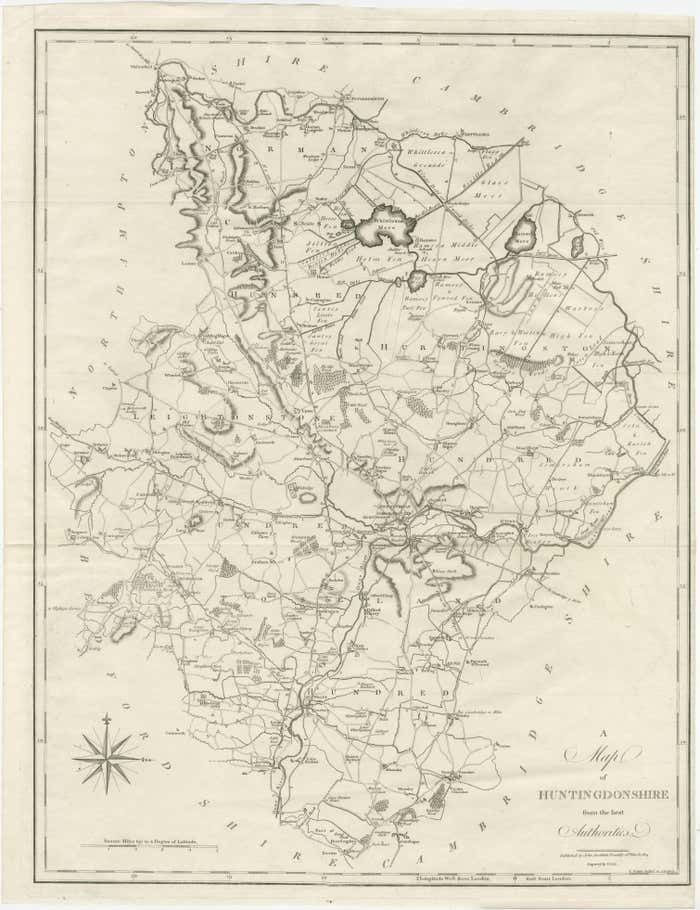 Large Antique County Map Of Huntingdonshire, England photo furniture