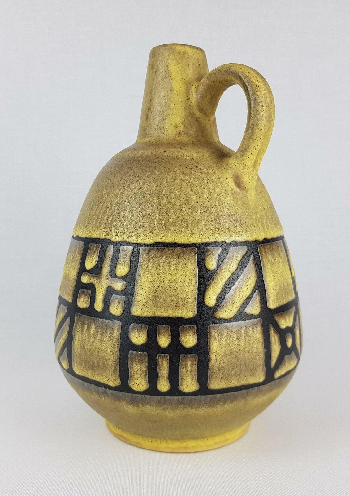 Vintage Ruscha Keramik Handled Yellow Beige Brown Vase 320/3 West German Pottery 1960s photo Home Decor