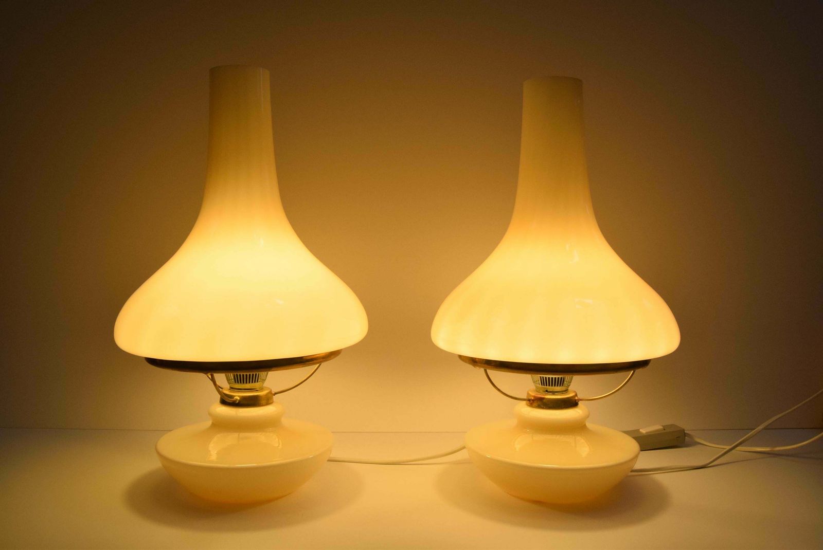 photo vintage Pair Of Mid Century Table Lamps, Osvětlovací Sklo Závod Janštejn, 1970's.