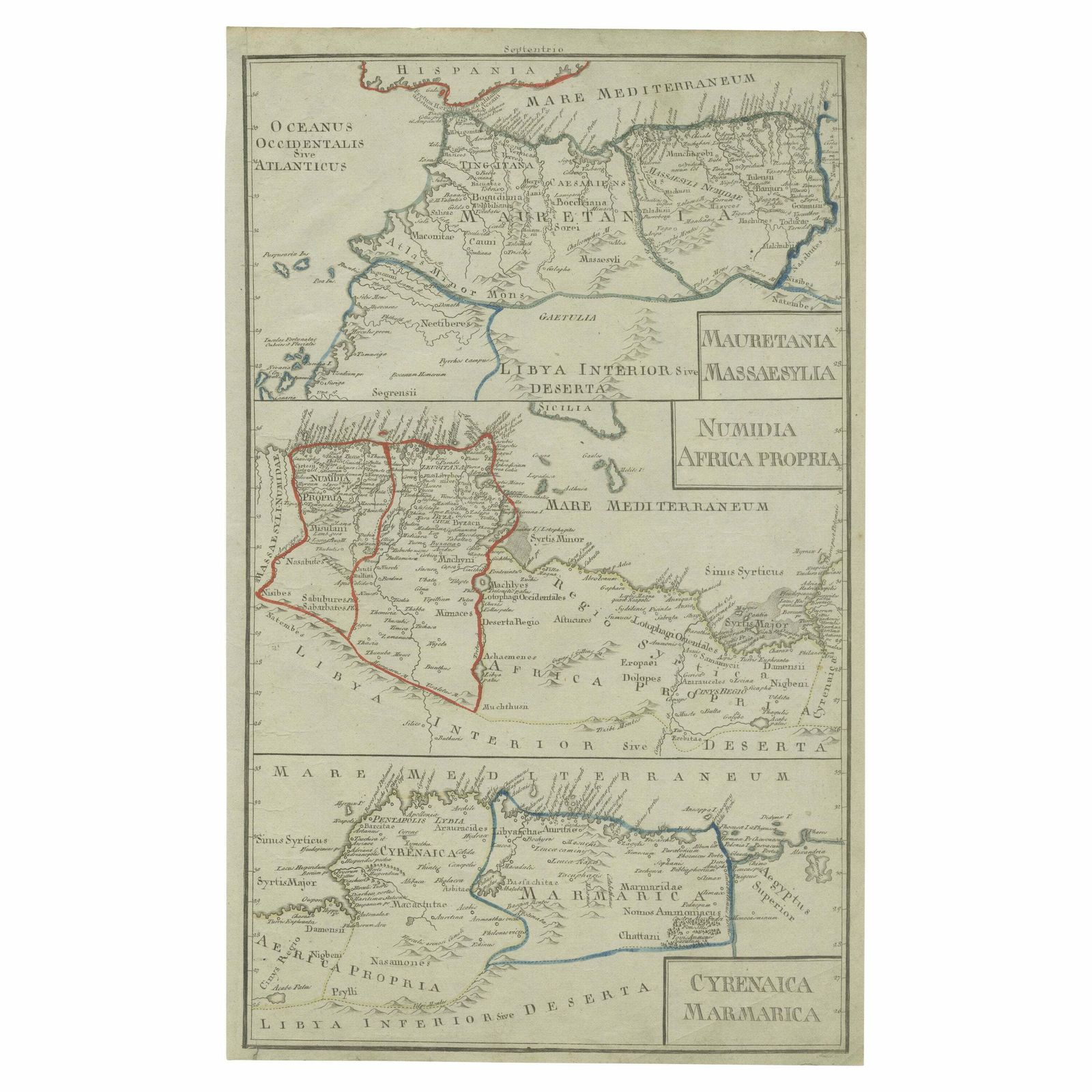 Antique Map Of Mauritania, Massaesylia, Numidia, Tunisia, Cyrenaica & Marmarica