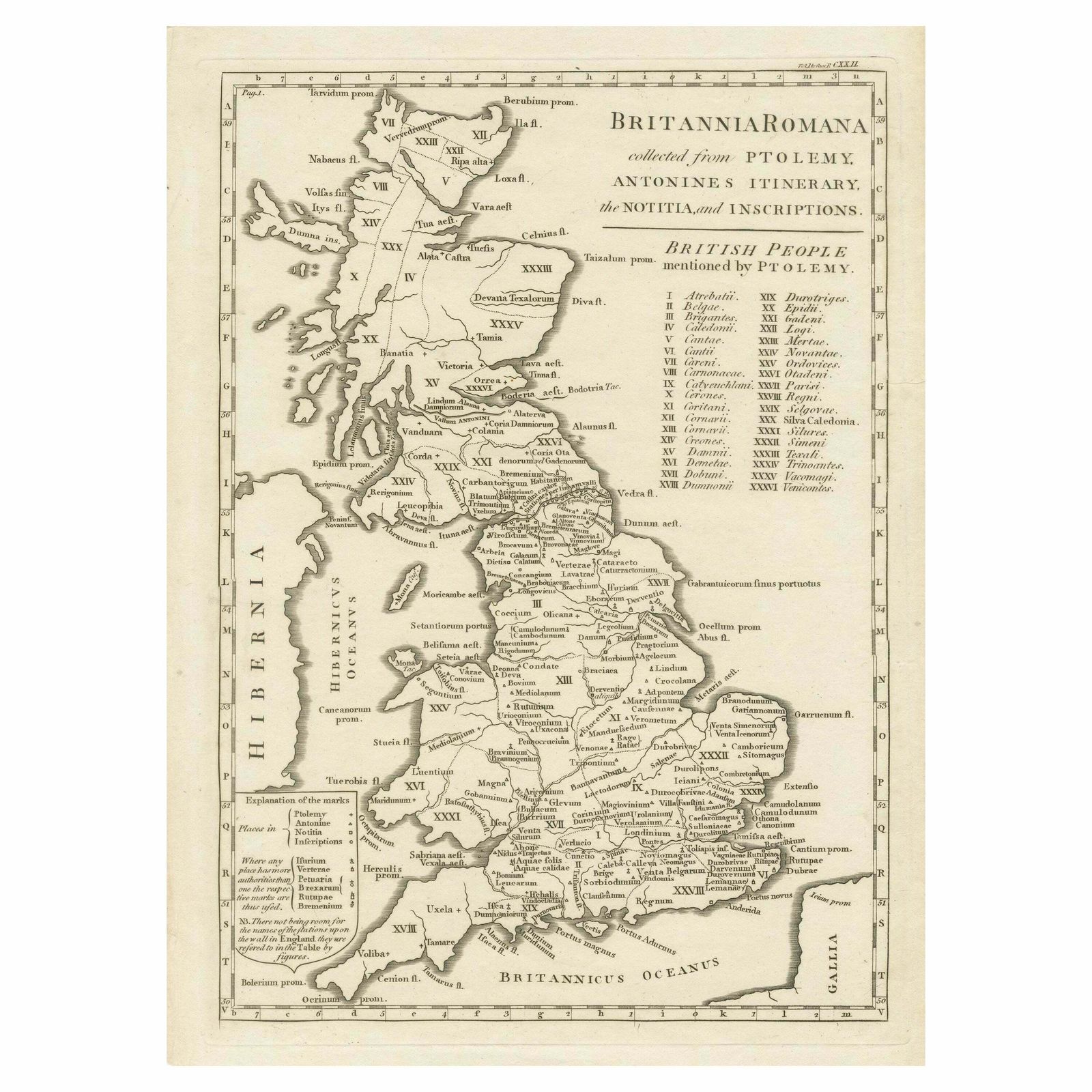 Antique Map Of Britain In Roman Times