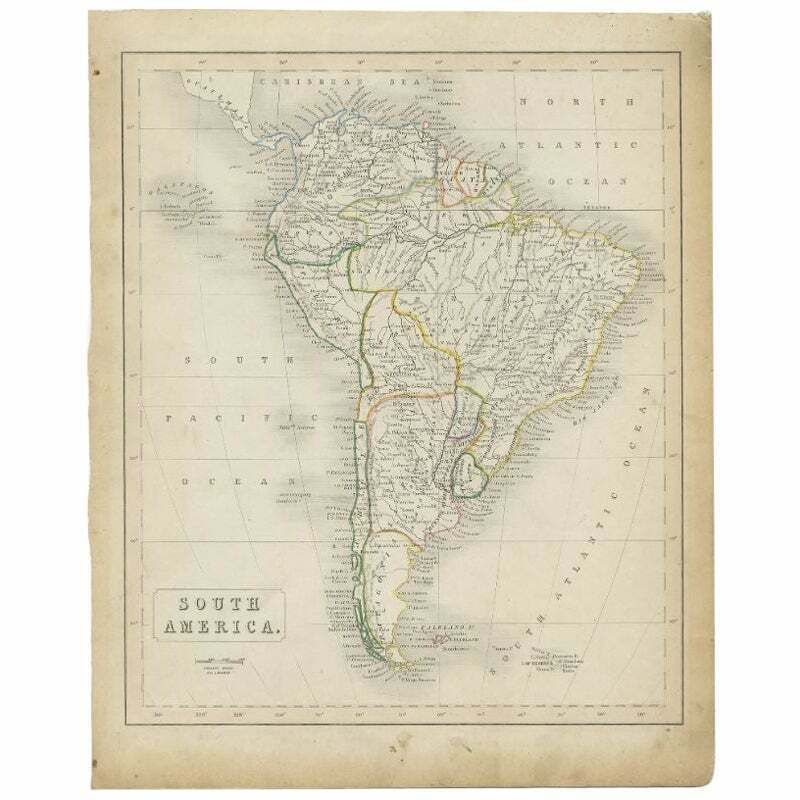 Antique Map Of South America, C.1840