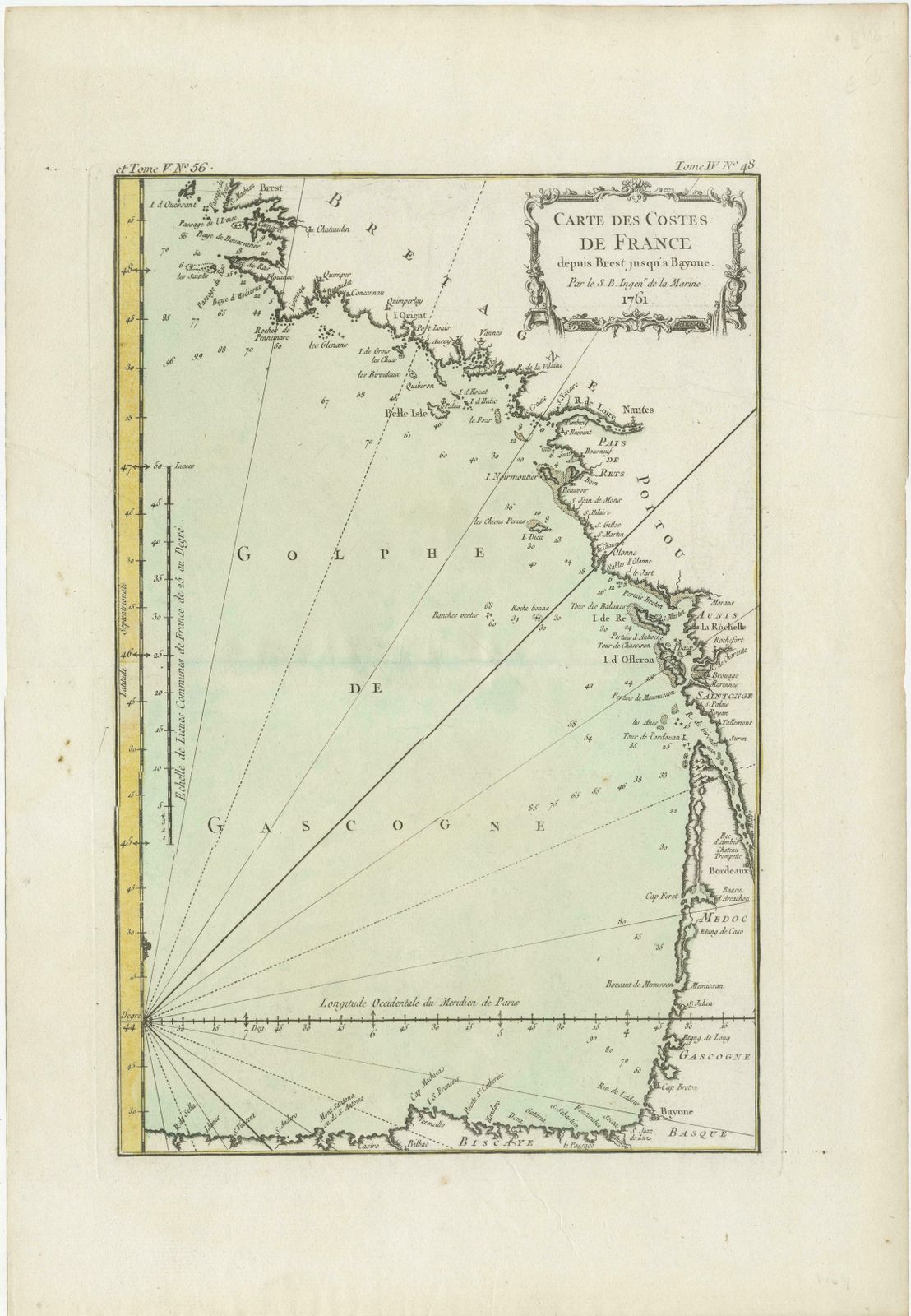 Antique Map Of The Coast Of France Between Brest And Bayonne photo furniture
