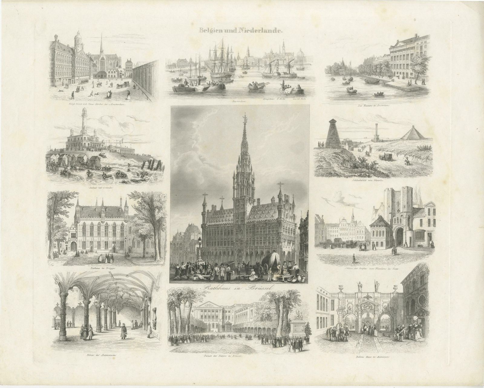 Antique Print With Various Views Of Belgium And The Netherlands photo furniture