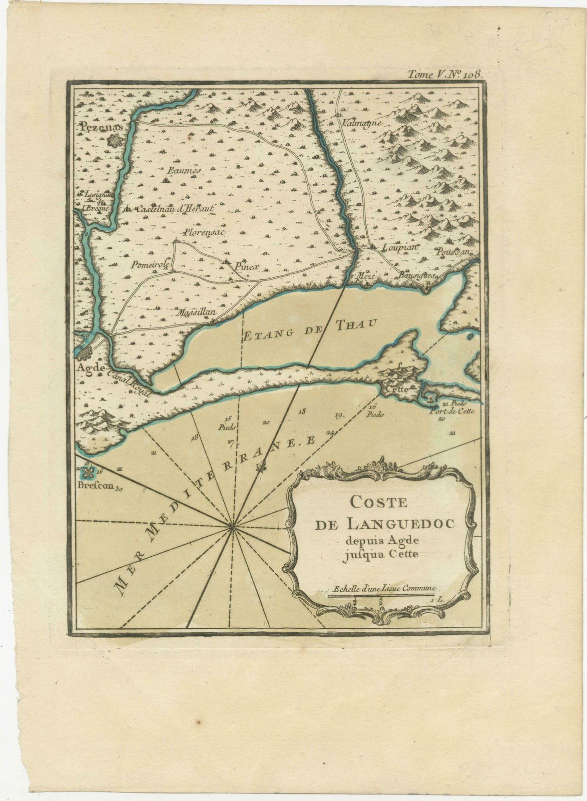 Antique Map Of The Languedoc Coast Between Agde And Sète 'Cette', France photo furniture