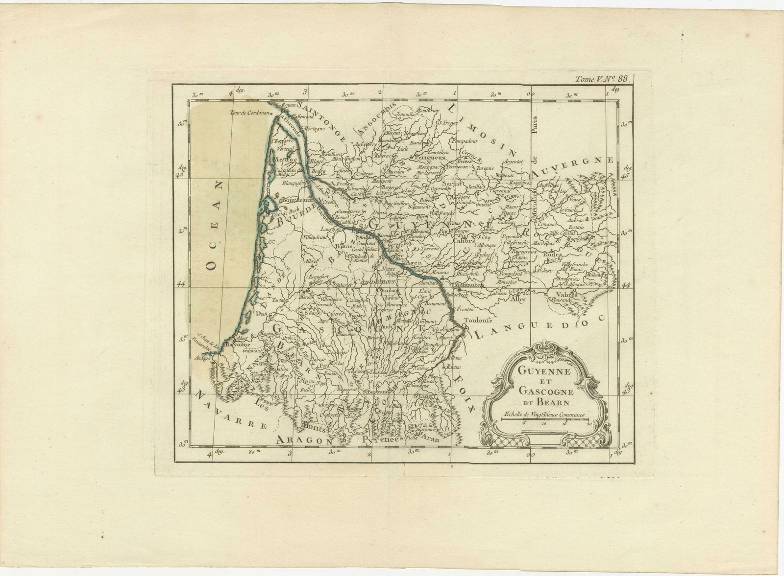 Antique Map Of Guyenne, Gascony And Béarn, France photo furniture