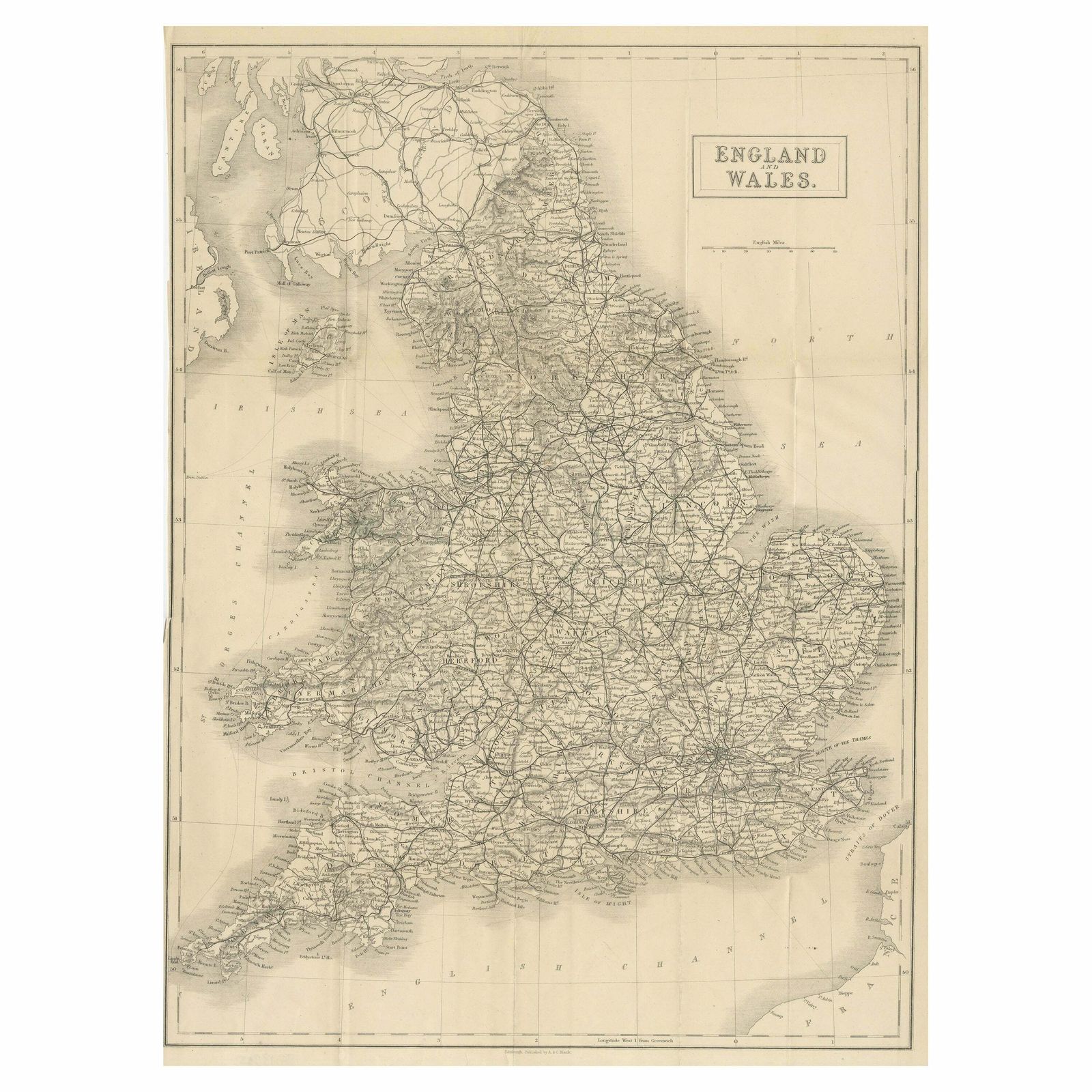 Antique Folding Map Of England And Wales