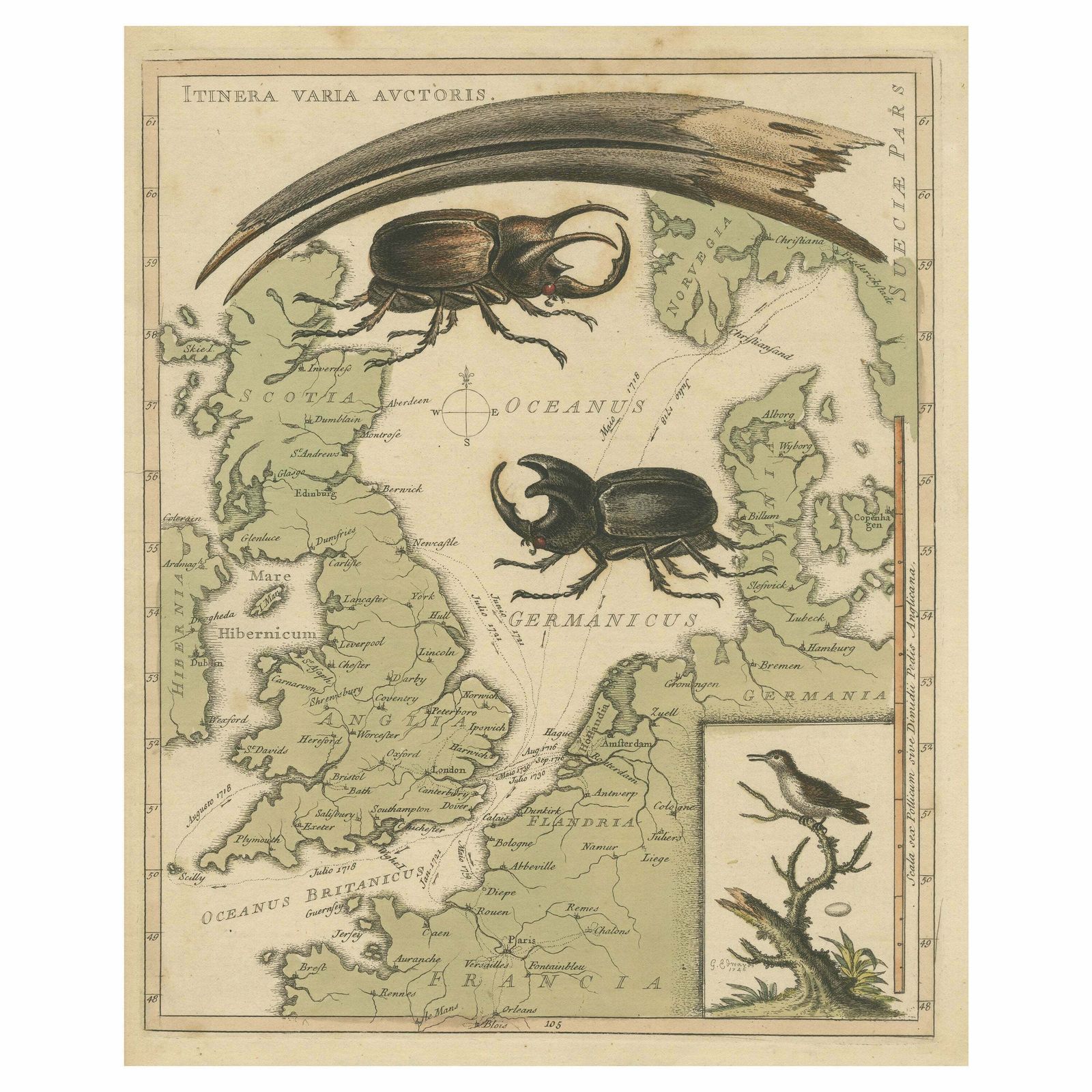 Interesting Map Of Great Britain And Northern Europe With Various Illustrations