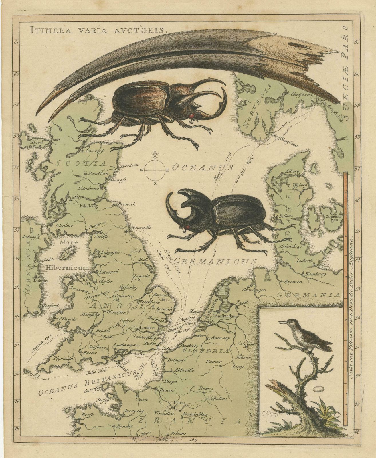 Interesting Map Of Great Britain And Northern Europe With Various Illustrations photo for sale