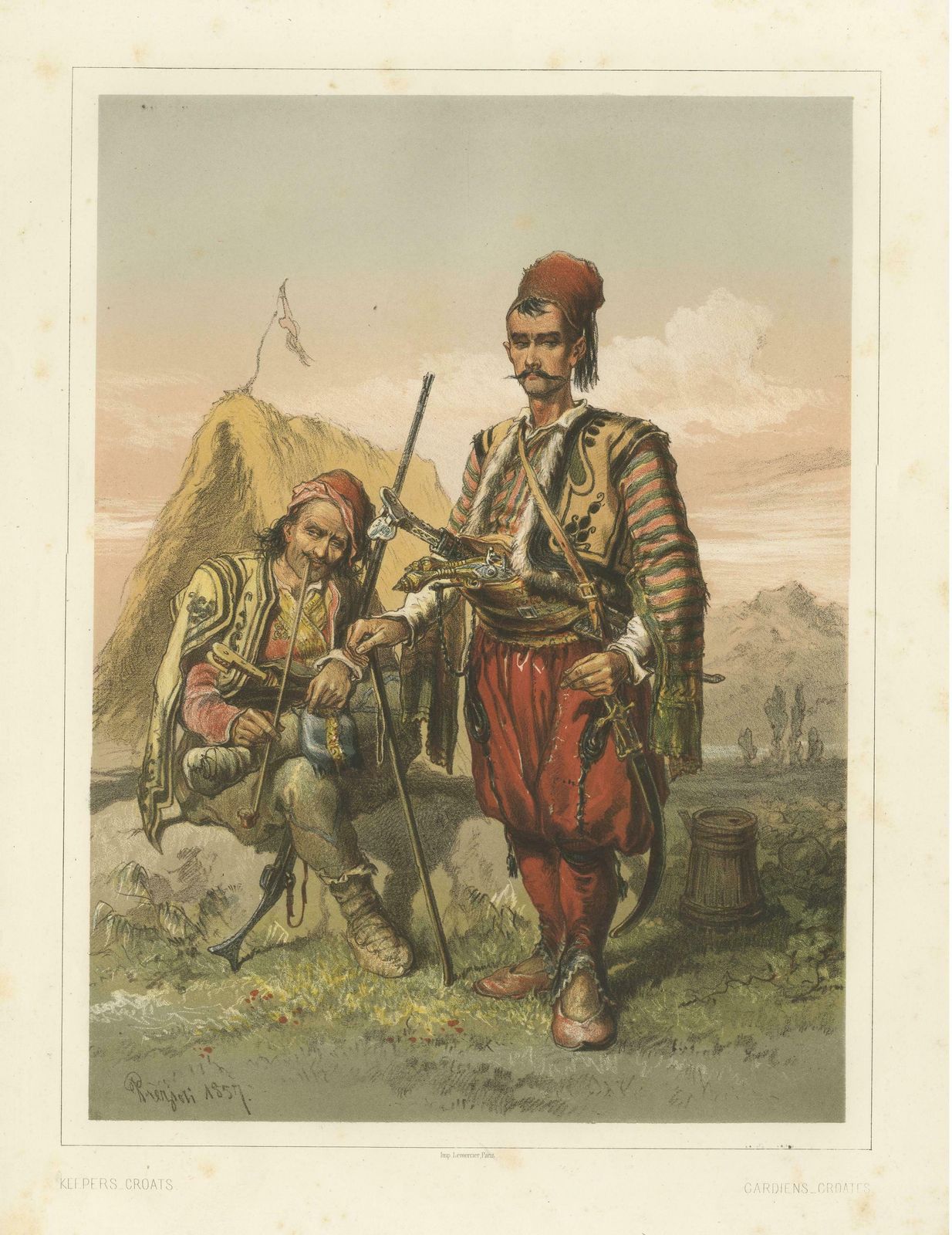 Antique Chromolithographed Print Of Croatian Guards
