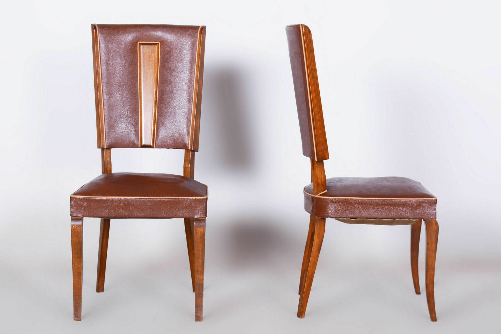 Pair Of Original Art Deco Chairs, By Jules Leleu, Beech, France, 1920s photo Furniture