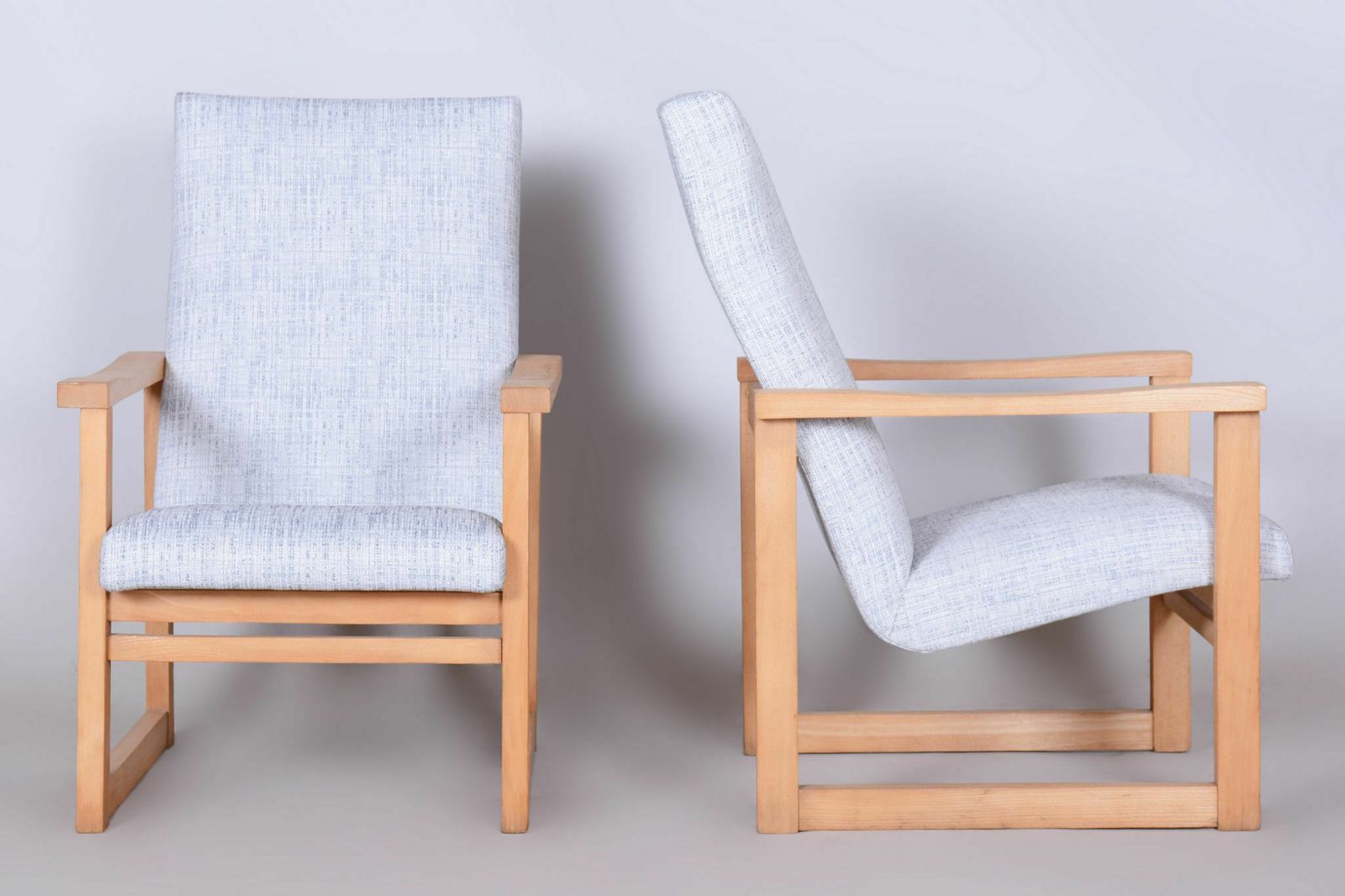 Pair Of Restored Mid Century Armchairs, Beech, New Upholstery, Czech, 1960s photo Furniture