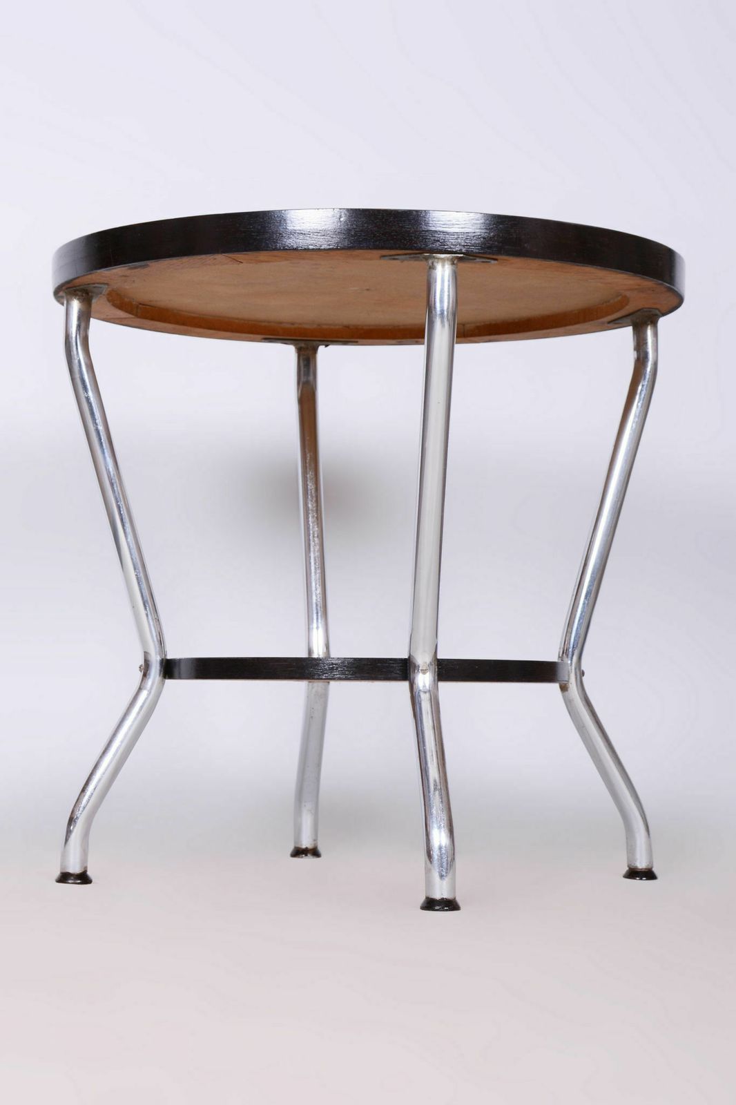 Restored Small Bauhaus Table, By Hynek Gottwald, Oak, Chrome, Czech, 1930s photo vinterior