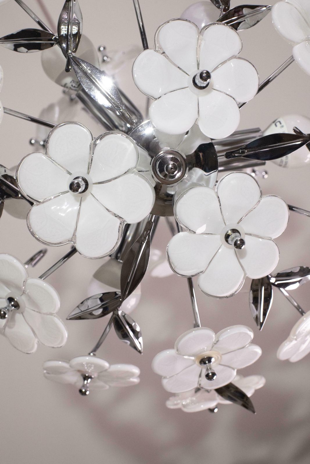 photo for sale Spectacular Murano Chandelier Full Of White Flowers, New Bath Silver, 1980s £1,492.77