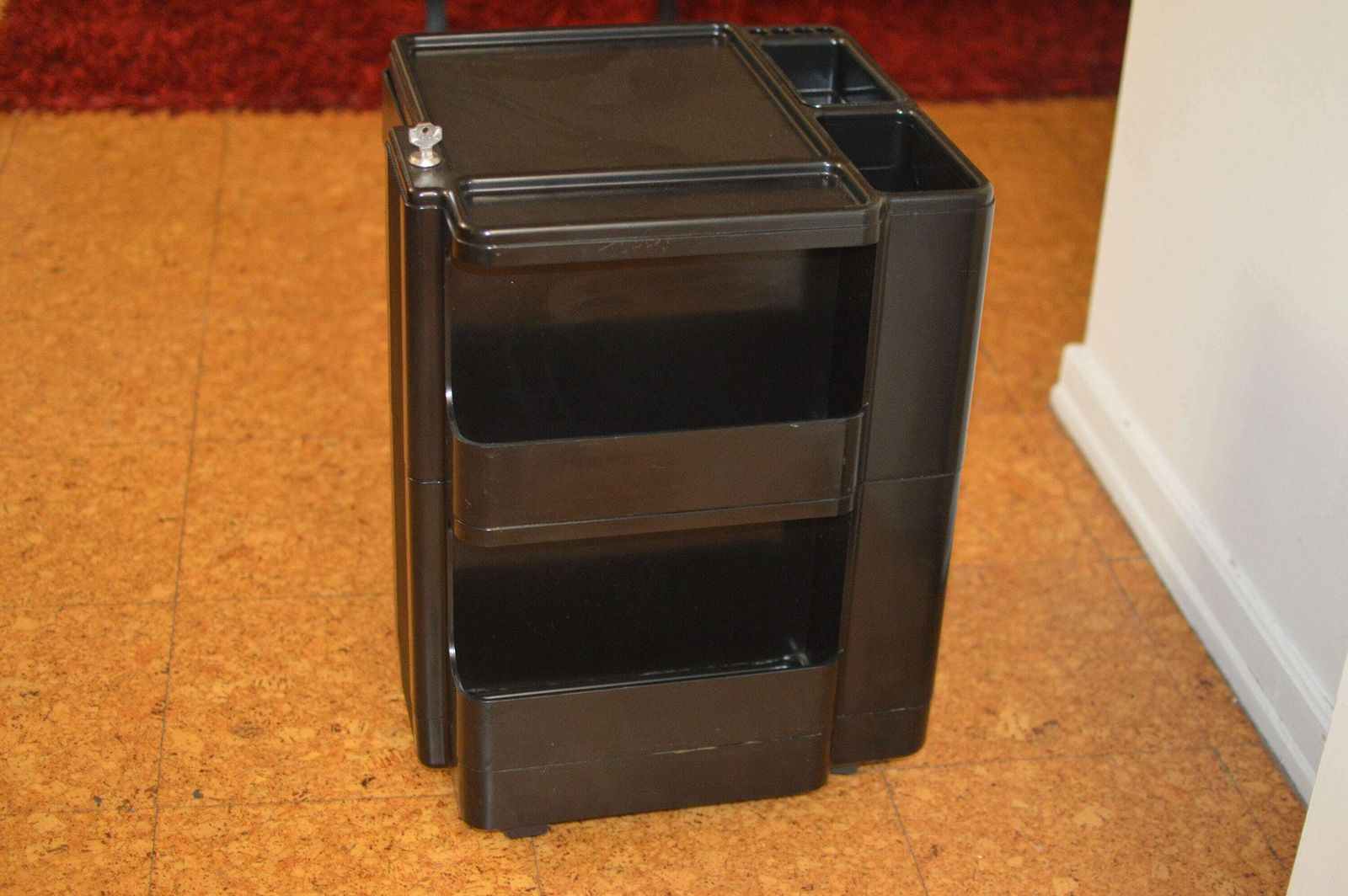 Vintage Trolley Version With 3 Drawers Italy, Black Trolley Design By Joe Colombo (?)1970s photo vintage