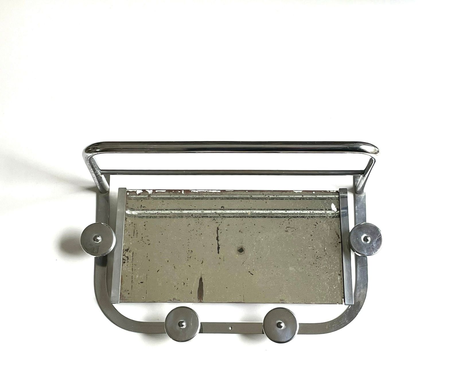 French Tubular Art Deco Coat And Luggage Rack With Mirror, 1910s / Vintage, Metal Shelf, Hook, Entryway, France photo furniture