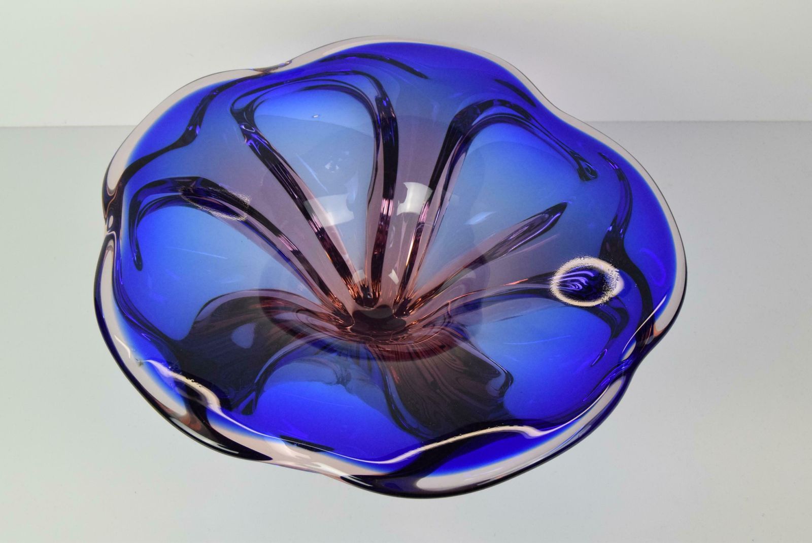 Home Decor Mid Century Big Art Glass Bowl, Design Josef Hospodka For Chribska, 1960's. photo