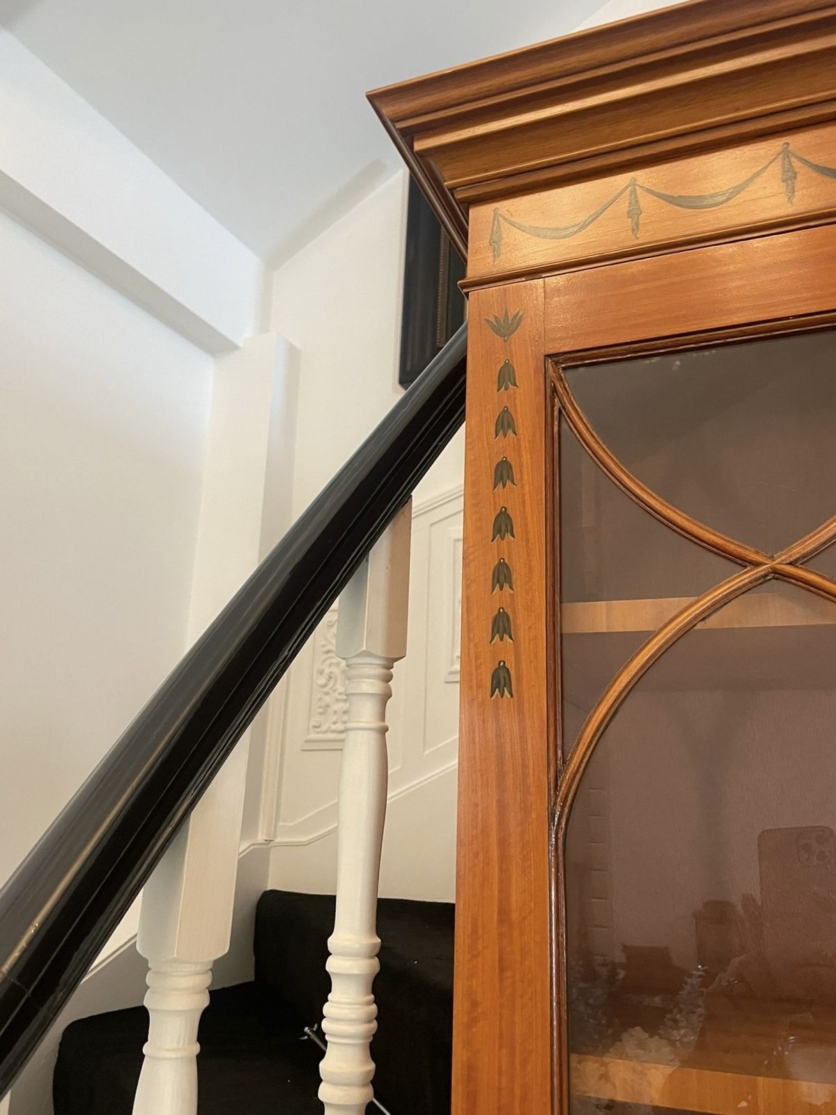 photo buy Large Quality Satinwood Breakfront Bookcase With Original Painted Decoration