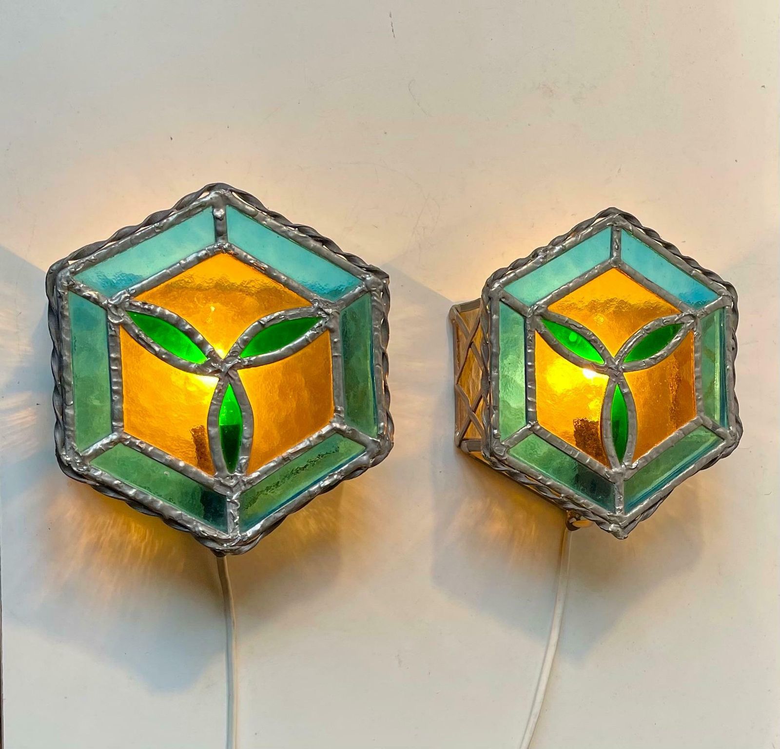 Vintage Scandinavian Gothic Style Stained Glass Wall Sconces photo buy