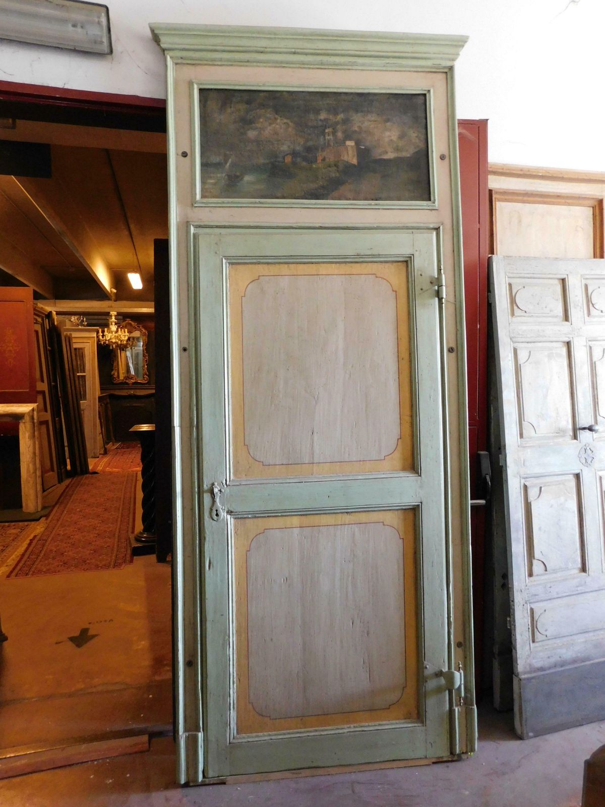 Interior Door In Painted Wood, Complete With Frame And Painted Overdoor, Italy photo furniture
