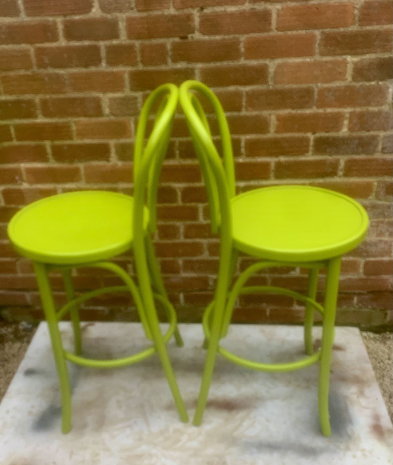 A Pair Of Vibrant Lime Green Bar Stools