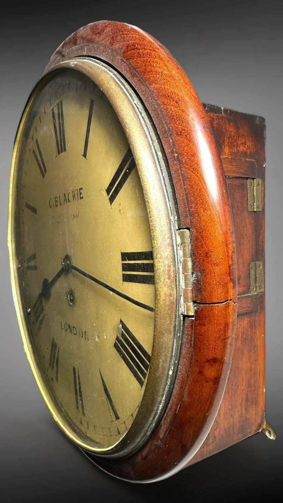 Beautiful Antique English Mahogany Station Clock By Renowned Watchmaker/Clockmaker George Blackie Strand London With 8 Day Fusse Movement Circa 1850 photo furniture