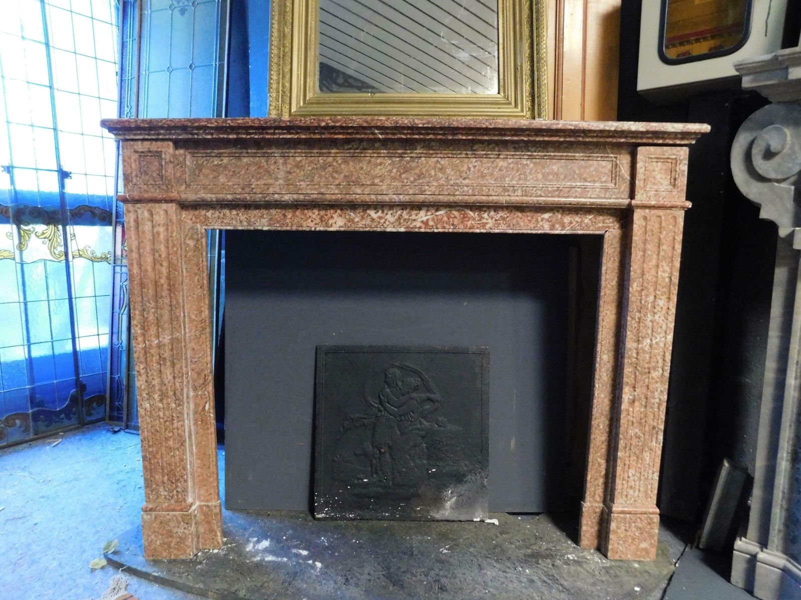 Fireplace Mantle Carved In Red "Breccia Pernice" Marble, Italy photo for sale