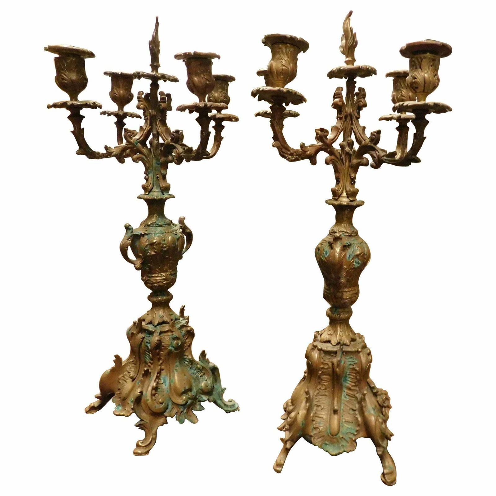 Pair Of Gilded And Sculpted Bronze Candelabra, Italy