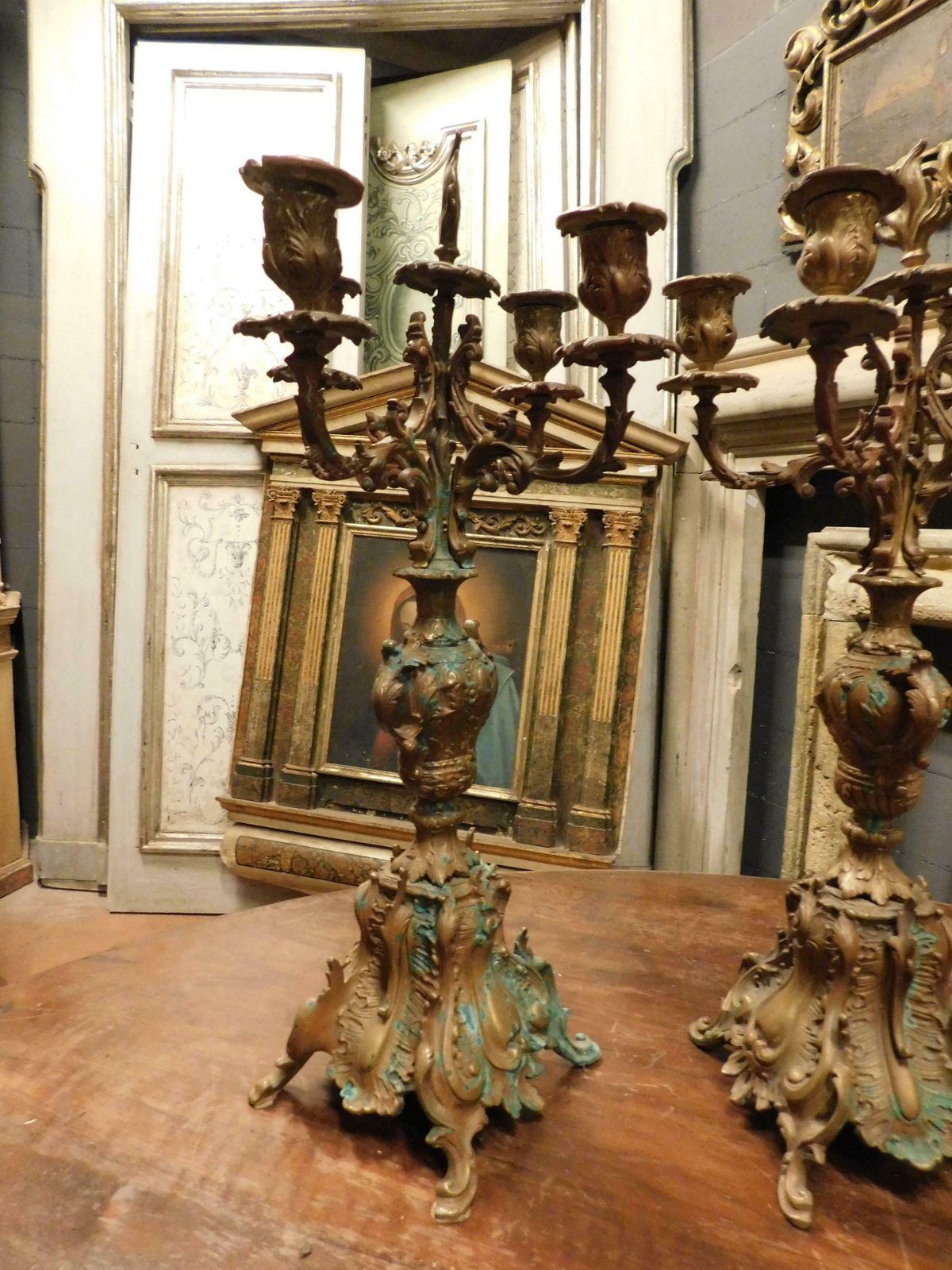 Pair Of Gilded And Sculpted Bronze Candelabra, Italy photo Home Decor