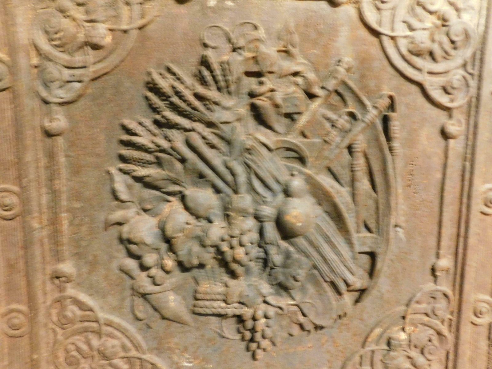 Old Cast Iron Fireplace Backplate, Richly Carved, Italy photo for sale