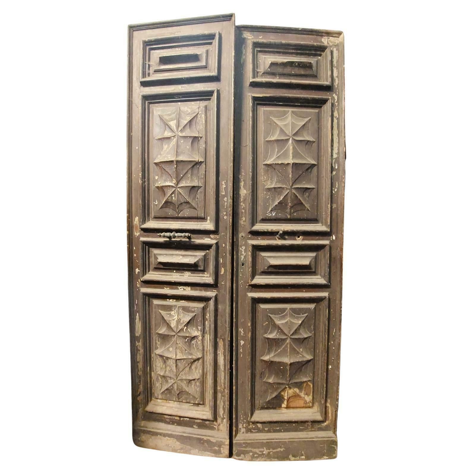Double Entrance Door In Larch Carved And Lacquered From Turin (Italy)