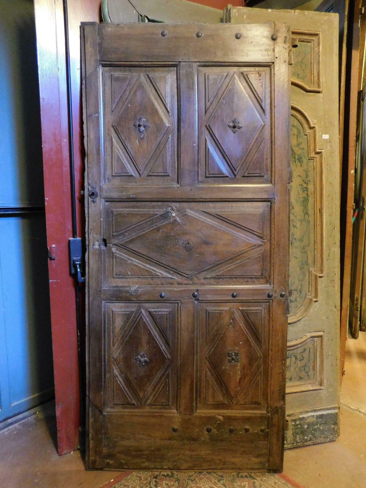 Interior Wooden Door With Diamond Shaped Carved Panels, Italy photo furniture