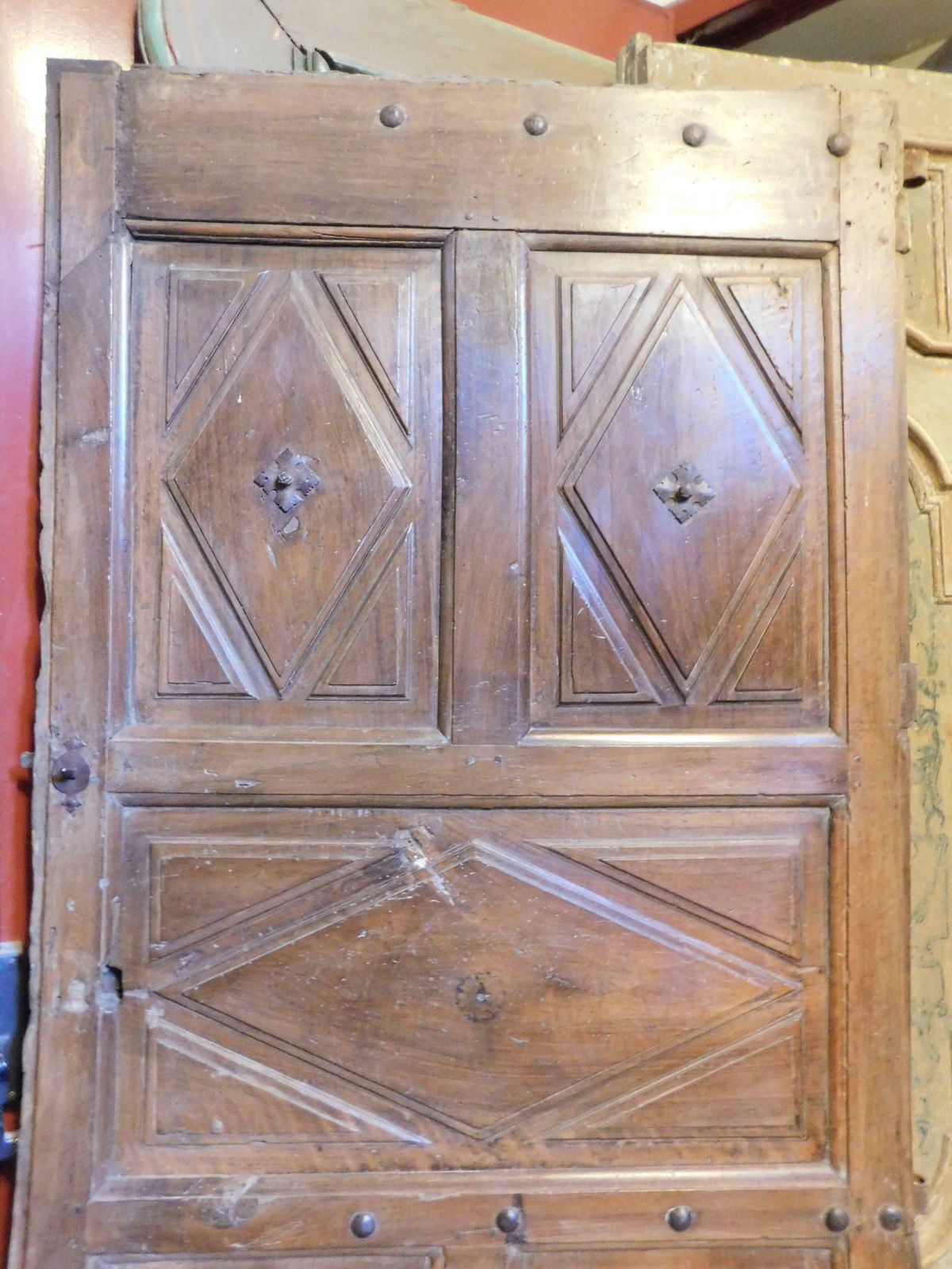 Interior Wooden Door With Diamond Shaped Carved Panels, Italy photo buy